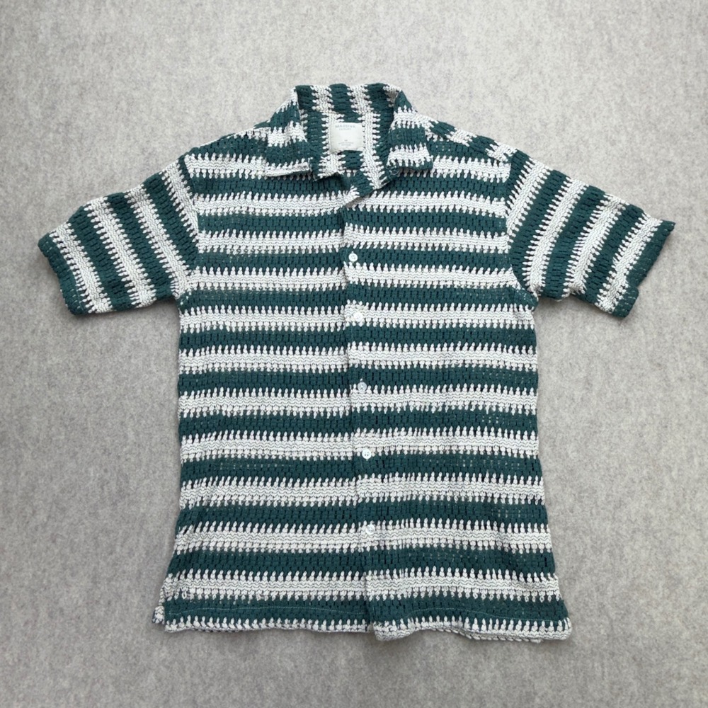 Massive Luxury Crochet Shirt Mens M Green Boho Coastal Retro Resortwear Beach